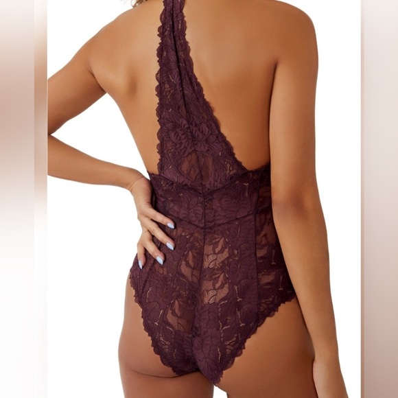 Free People Everyday Lace Bodysuit Plum Jam Womens XS - Picture 2 of 6